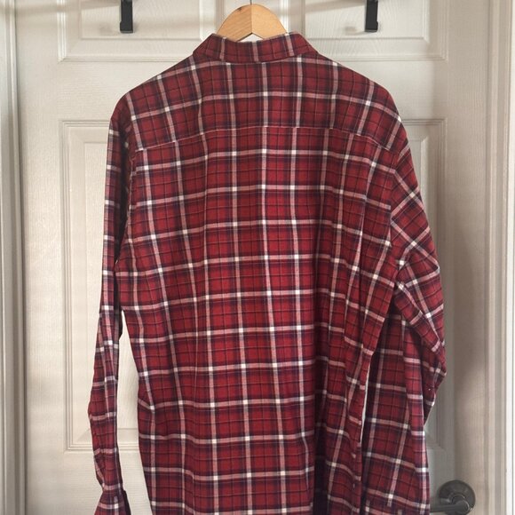 Cole Haan Men's Long-sleeve Red Plaid Cotton Flannel Shirt, XL - Picture 2 of 3